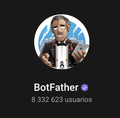 Perfil de Telegram de @BotFather con la insignia de verificado y más de 8 millones de usuarios.